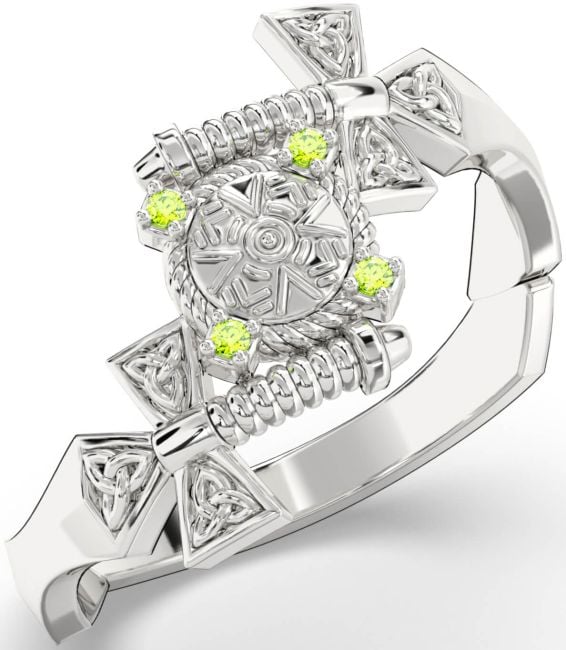 Peridot Silver Celtic Warrior Sword Trinity Knot Ring Mens Ladies Unisex