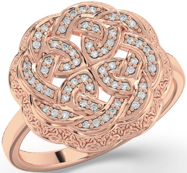 Diamond Rose Gold Silver Celtic Trinity Knot Ring Mens Ladies Unisex