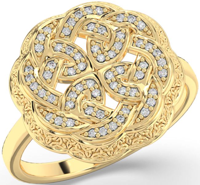 Diamond Gold Silver Celtic Trinity Knot Ring Mens Ladies Unisex