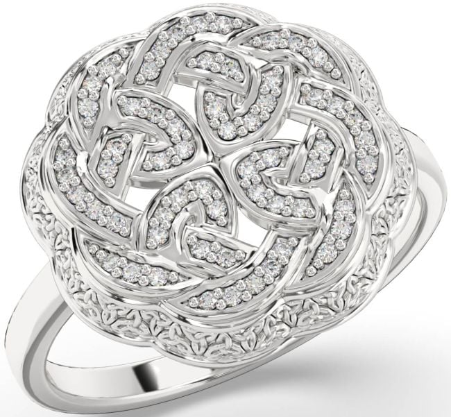 Diamond Silver Celtic Trinity Knot Ring Mens Ladies Unisex