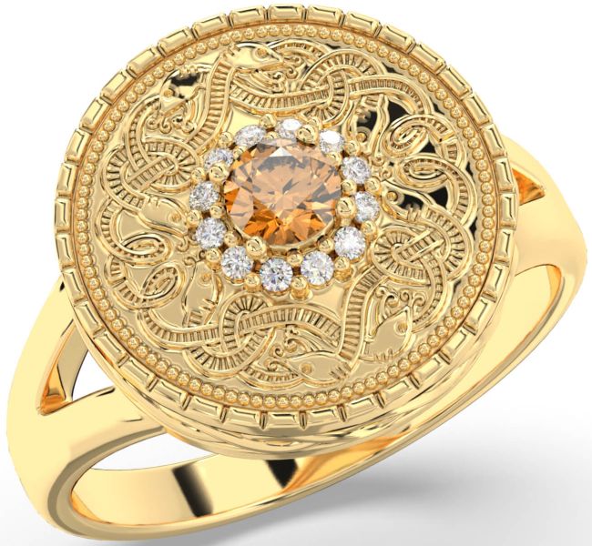 Men's Diamond Citrine Gold Silver Warrior Signet Ring Mens Ladies Unisex