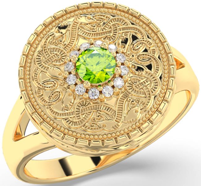 Men's Diamond Peridot Gold Silver Warrior Signet Ring Mens Ladies Unisex