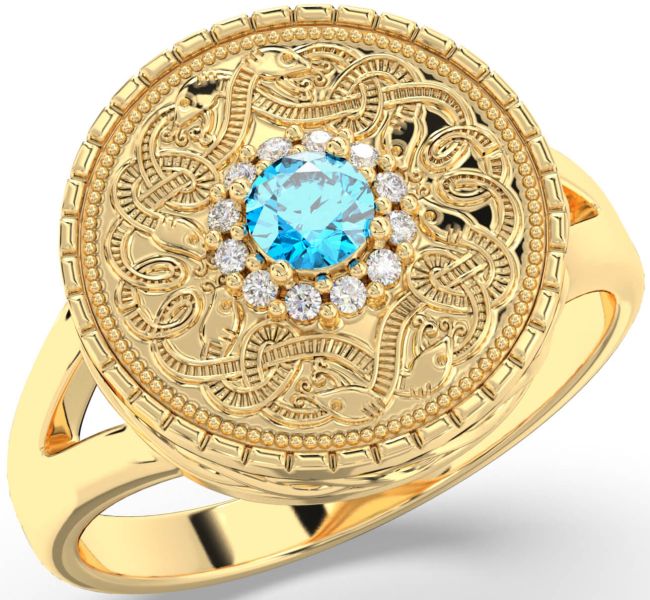 Men's Diamond Topaz Gold Silver Warrior Signet Ring Mens Ladies Unisex