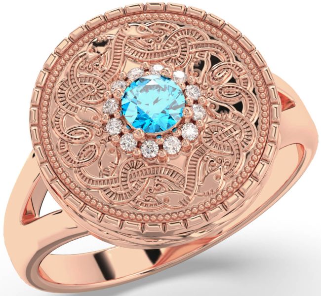 Men's Diamond Topaz Rose Gold Warrior Signet Ring Mens Ladies Unisex