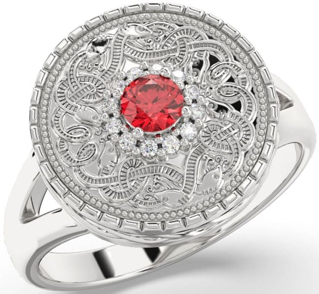 Men's Diamond Ruby Silver Warrior Signet Ring Mens Ladies Unisex