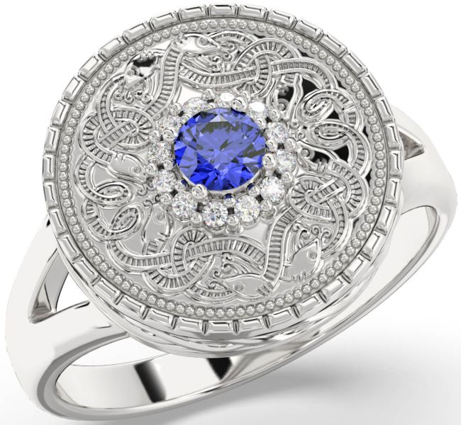 Men's Diamond Sapphire Silver Warrior Signet Ring Mens Ladies Unisex