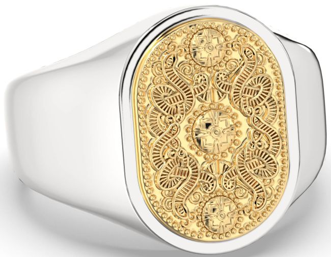 White Yellow Gold Warrior Signet Ring