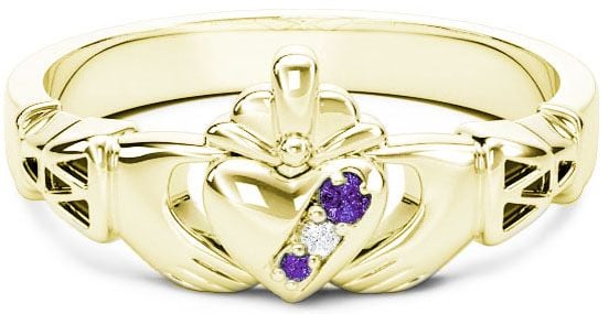 10K/14K/18K Gold Genuine Alexandrite Purple.035cts Genuine Diamond .1cts Claddagh Celtic Knot Ring - June Birthstone