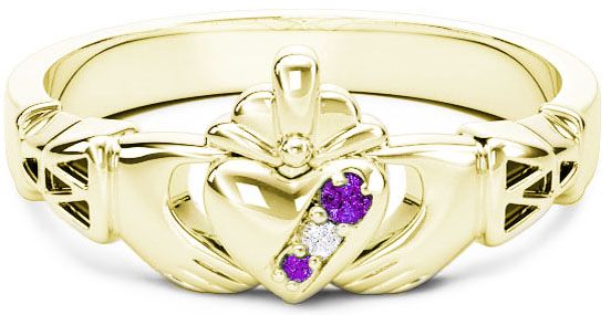 10K/14K/18K Gold Genuine Amethyst.035cts Genuine Diamond .1cts Claddagh Celtic Knot Ring - February Birthstone