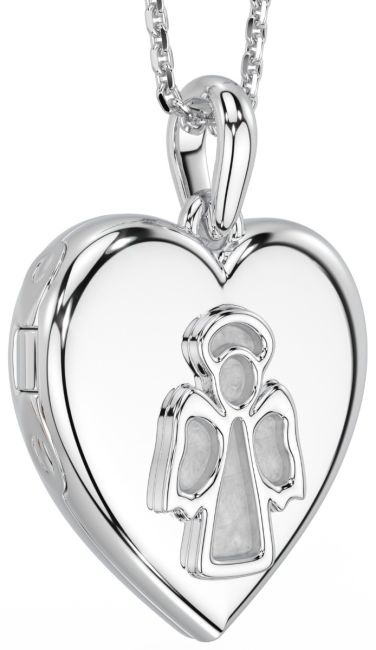 Silver Irish Angel Locket Pendant Necklace