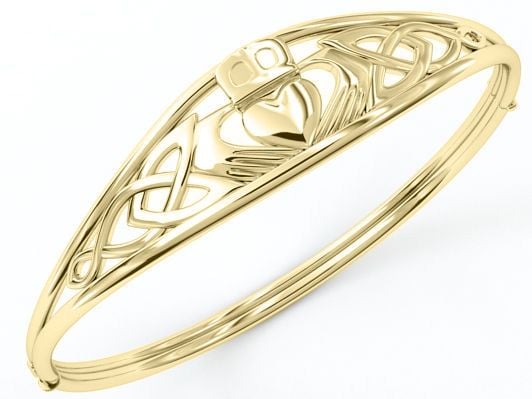 14K Gold coated Silver Irish Claddagh Celtic Knot Bracelet Bangle