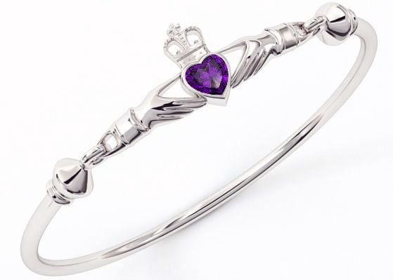 Silver Amethyst Celtic Claddagh Bracelet