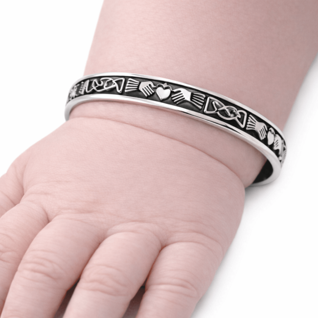 Silver Claddagh Bangles Bracelets Mother Baby Set
