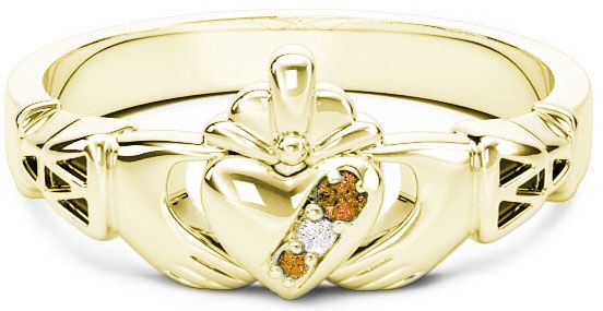 10K/14K/18K Gold Genuine Citrine.035cts Genuine Diamond .1cts Claddagh Celtic Knot Ring - November Birthstone