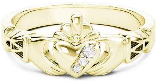 10K/14K/18K Gold Genuine Diamonds .135cts Claddagh Celtic Knot Ring - April Birthstone