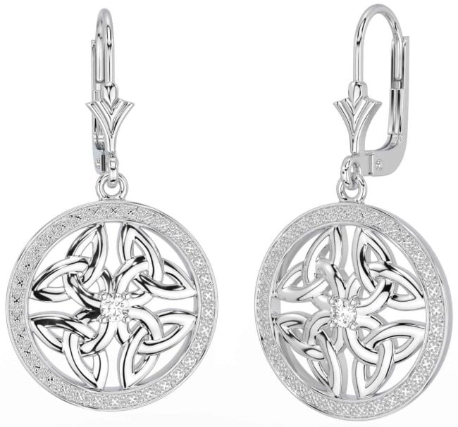 Diamond Silver Celtic Trinity Knot Dangle Earrings