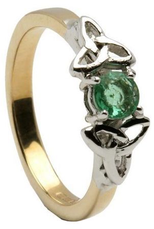 10K/14K18K Two Tone Yellow and White Gold Genuine Emerald Celtic Engagement Ring