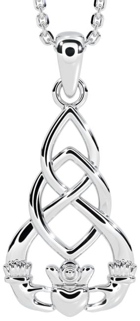 White Gold Celtic Claddagh Pendant Necklace