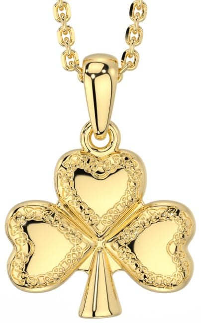 14K Real Solid Gold Four Leaf Clover Pendant Necklace