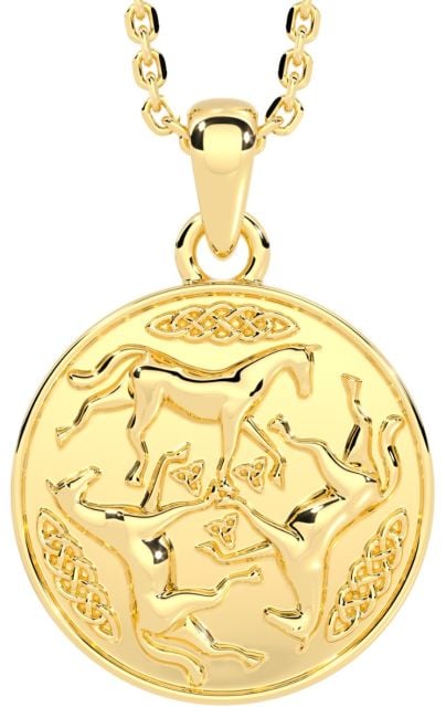 14K Gold Solid Silver Irish Celtic Horse Pendant Necklace