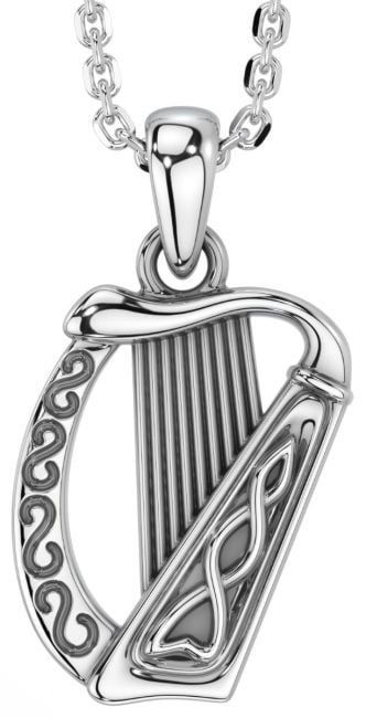 Silver Irish Harp Pendant Necklace