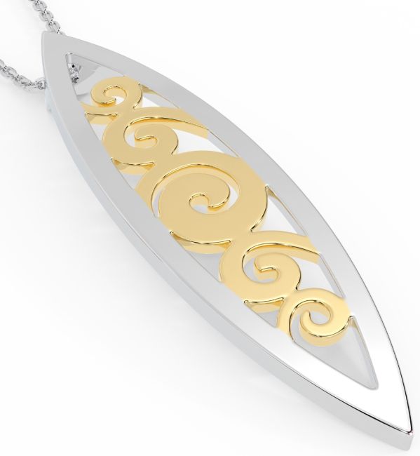 14K Two Tone Gold Solid Silver Irish Celtic Spiral Pendant Necklace