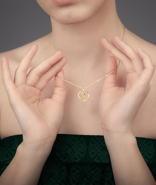 14K Gold Solid Silver Irish Celtic Knot Heart Necklace
