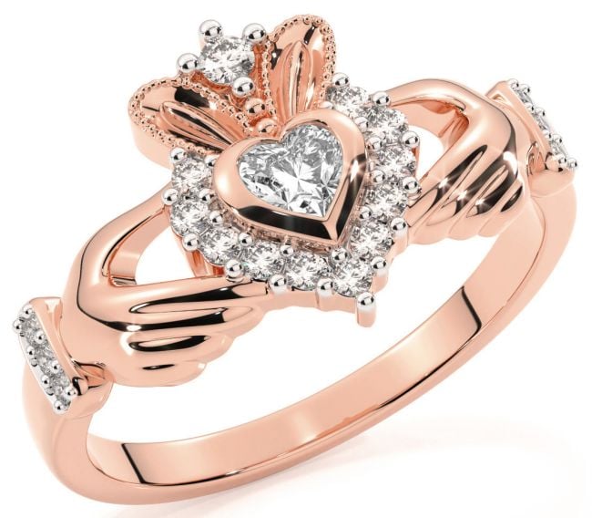 Ladies 10K/14K/18K Rose Gold Diamond Claddagh Ring