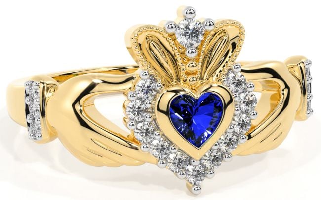 Claddagh Lab-Created Sapphire Ring in Solid 14K Yellow Gold 6