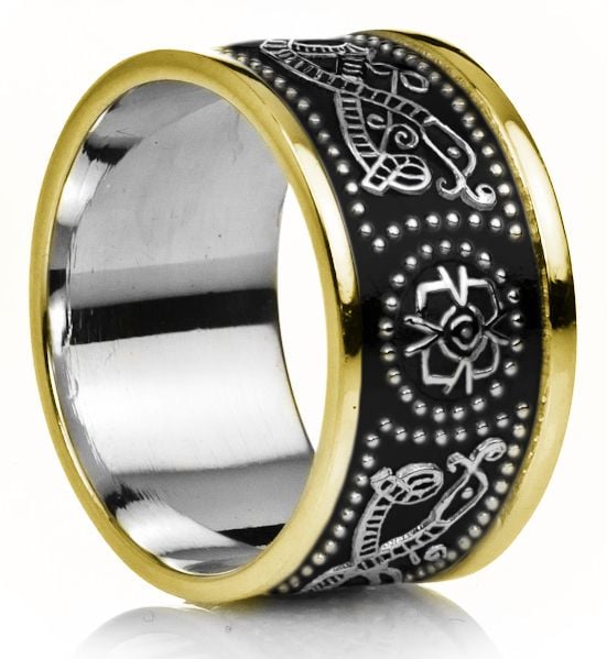 12mm Extra Wide Mens White & Yellow Gold Black Rhodium Celtic 