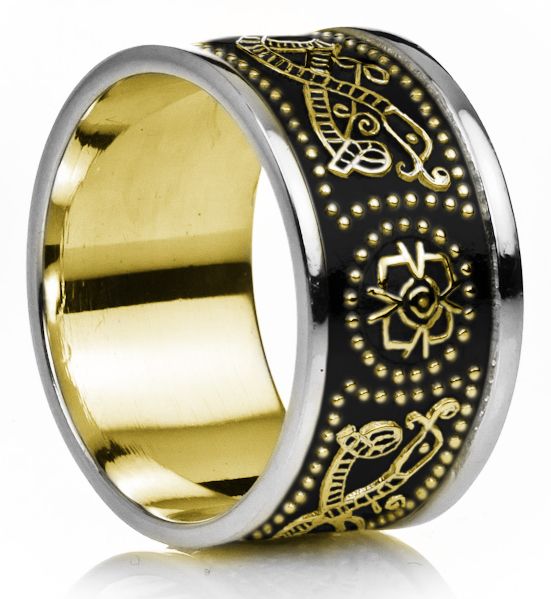 12mm Extra Wide Mens Yellow & White Gold Black Rhodium Celtic 
