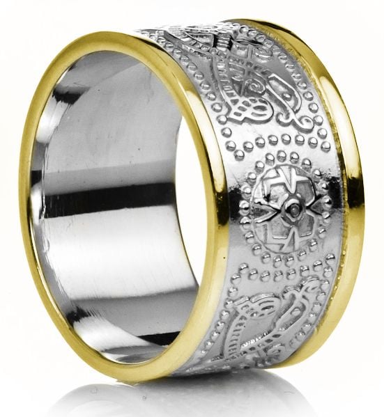 12mm Extra Wide Mens Two Tone Gold over Silver Celtic 