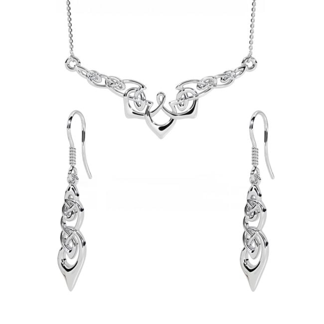 Silver Celtic Dangle Earrings + Necklace Set