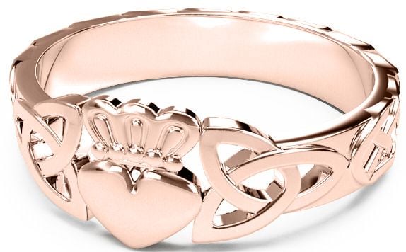 Ladies 14K Rose Gold coated Silver Claddagh Celtic Trinity Knot Ring