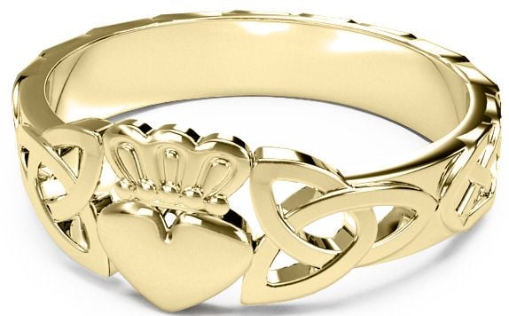 Ladies 14K Gold coated Silver Claddagh Celtic Trinity Knot Ring