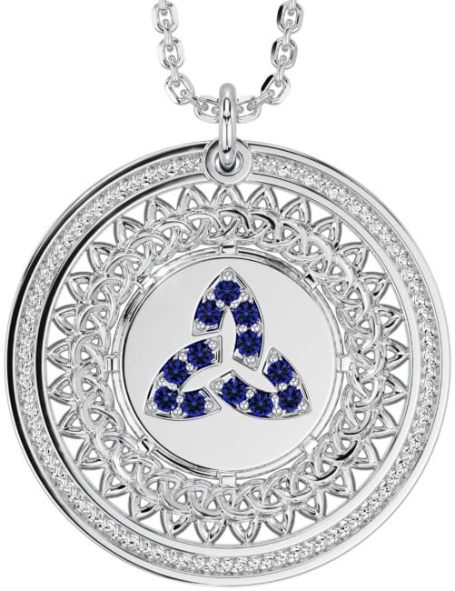 Sapphire White Gold Celtic Trinity Knot Necklace