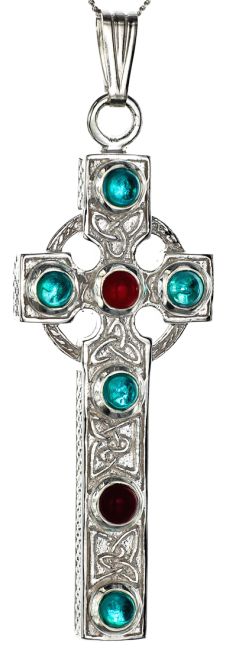 Extra Heavy & Thick Silver Blue and Red Celtic Knot Cross Pendant Necklace Mens