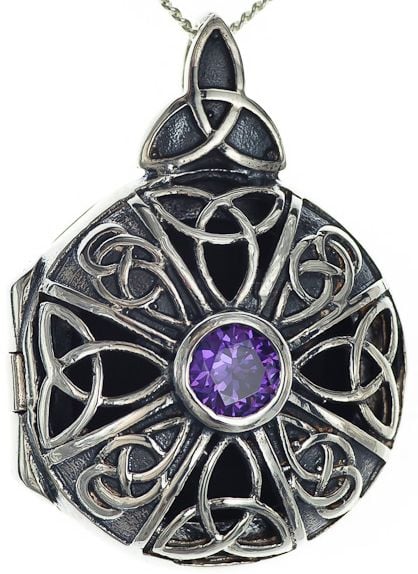 Amethyst Celtic Knot Heart Locket Pendant Necklace
