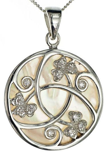 Pearl Diamond Silver Shamrock Pendant Necklace
