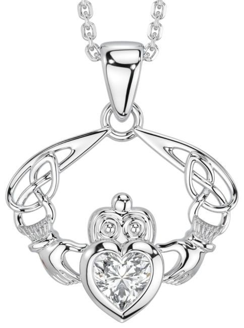 Silver Celtic Claddagh Pendant Necklace