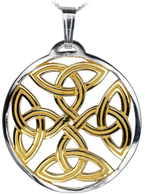 14K Gold Silver Celtic Cross Knot Pendant Necklace