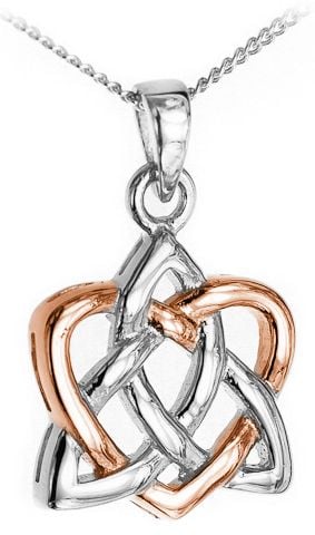 14K Two Tone White & Rose Gold Silver Celtic Knot Heart Sister Pendant Necklace