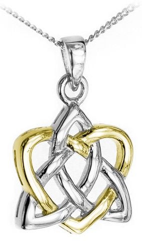 14K Two Tone White & Yellow Gold Silver Celtic Knot Heart Sister Pendant Necklace