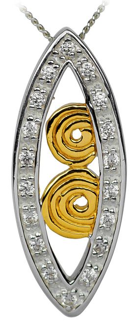 Diamond 14K Gold Silver Celtic Spiral Pendant Necklace