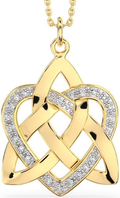 Diamond Gold Silver Celtic Knot Heart Pendant Necklace
