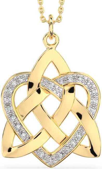 Diamond Gold Silver Celtic Knot Heart Necklace