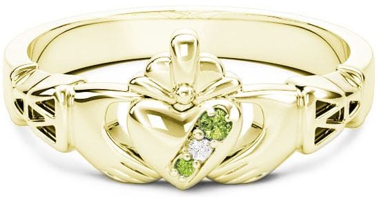 10K/14K/18K Gold Genuine Peridot.035cts Genuine Diamond .1cts Claddagh Celtic Knot Ring - August Birthstone