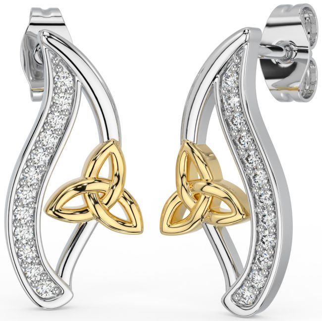 14K Gold Silver Diamond Irish Celtic Knot Stud Earrings