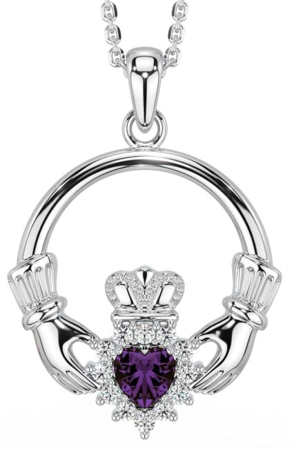 Alexnadrite Diamond Silver Claddagh Pendant Necklace - June Birthstone