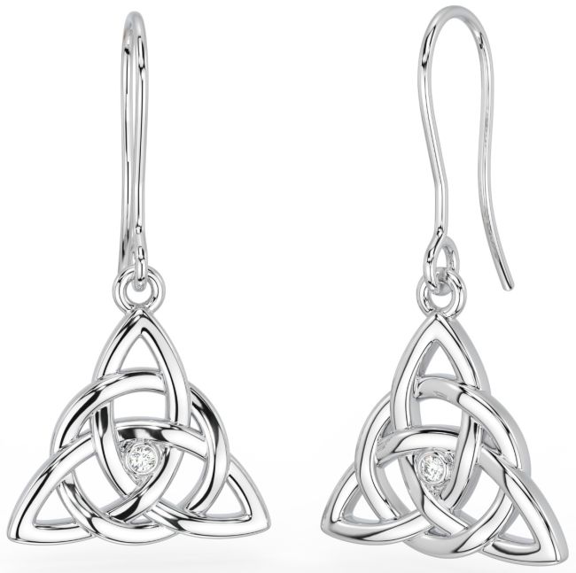 White Gold Genuine Diamond Celtic Knot Dangle Earrings
